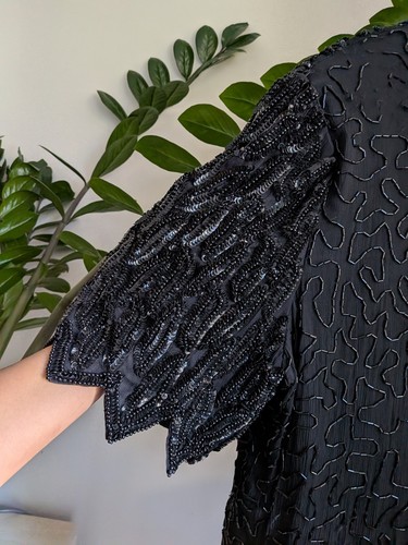 Vintage Laurence Kazar 100% Silk Beaded Sequin Cocktail Dress - photo 3
