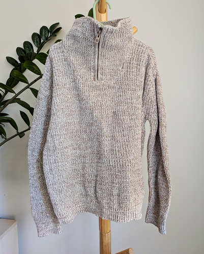 H&M Kids 6X/7 Oatmeal 100% Cotton Quarter Zip Knit Sweater