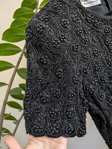 Vintage Beaded Dreams 100% Silk Black Cocktail Dress M - photo 2