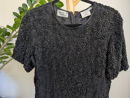 Vintage Beaded Dreams 100% Silk Black Cocktail Dress M - photo 3