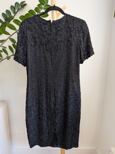 Vintage Beaded Dreams 100% Silk Black Cocktail Dress M - photo 5