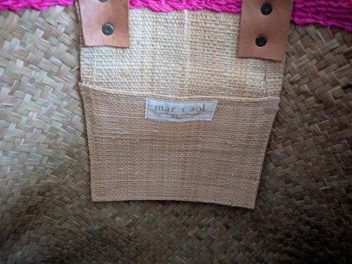 Mar Y Sol Handmade Woven Straw Striped Tote Pink Tassel - photo 4