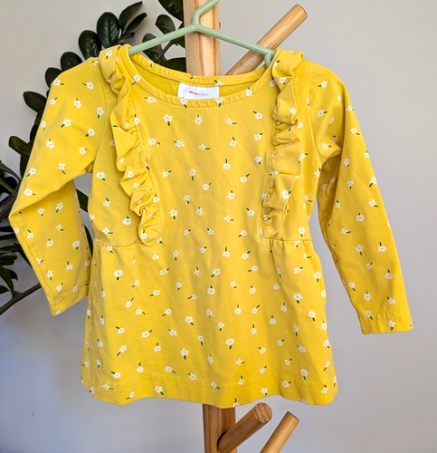 Hanna Andersson Yellow Floral Ruffle Long Sleeve Tunic Dress 3T