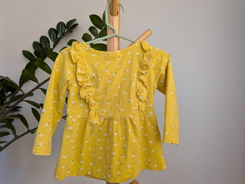 Hanna Andersson Yellow Floral Ruffle Long Sleeve Tunic Dress 3T - photo 4