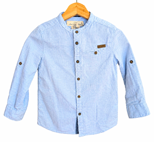 H&M Boys Blue Cotton Long Sleeve Collared Button-Up Shirt 4T
