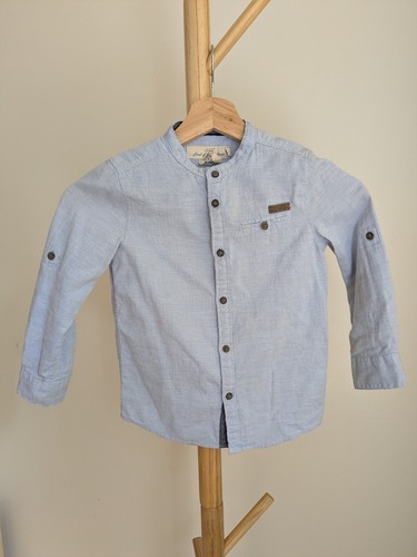 H&M Boys Blue Cotton Long Sleeve Collared Button-Up Shirt 4T - photo 2