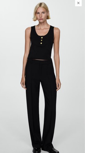 MANGO Black Sleeveless Scoop Neck Tank Top Button Accent Cotton - photo 5