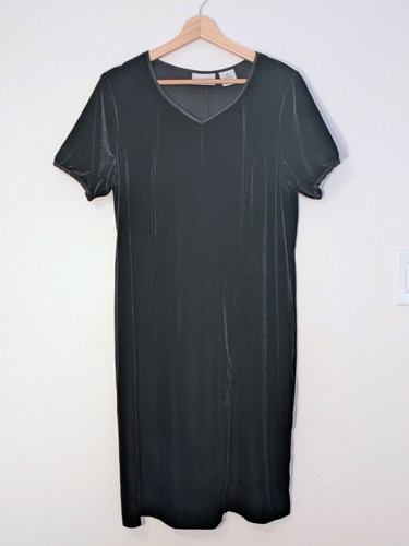 Vintage Jaclyn Smith Black Velvet V-Neck Short Sleeve Dress 16W - photo 5