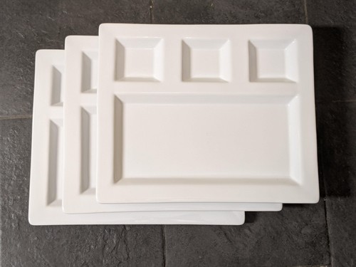 Crate and Barrel White Porcelain Divided Serving Tray Set