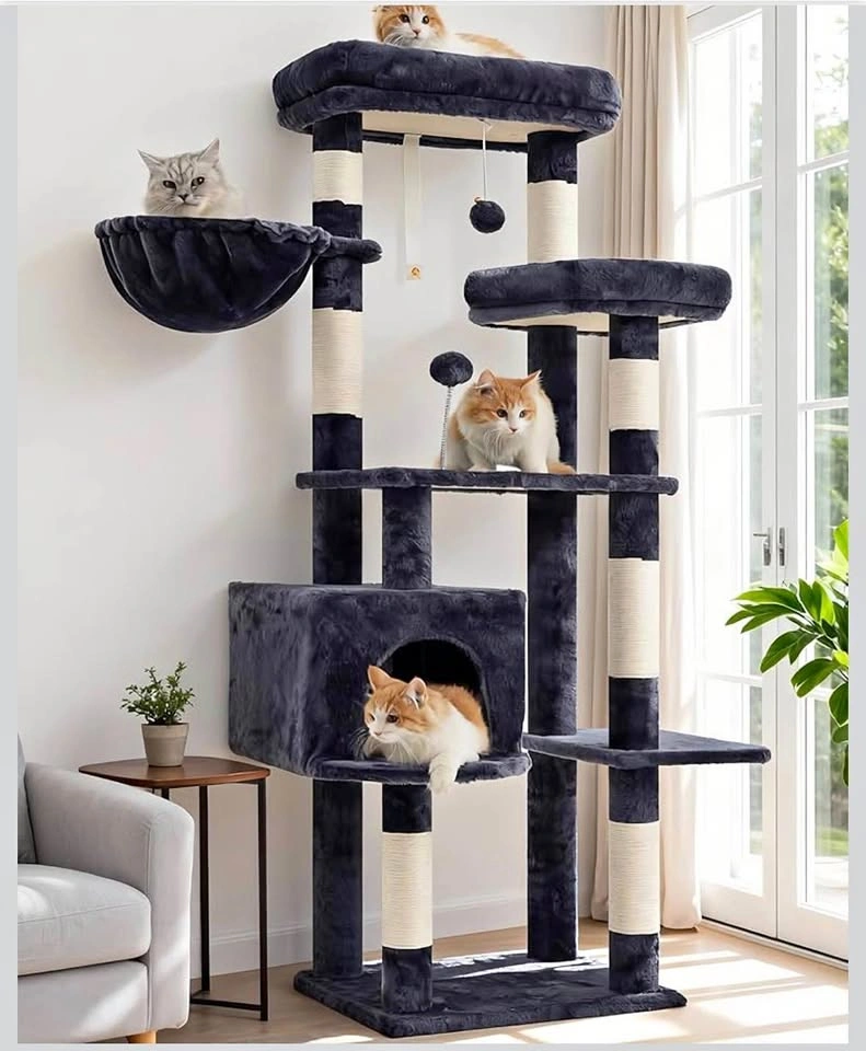 Gitelsnour 55.1” Cat Tree Tower with Scratching Posts – Smoky Gr