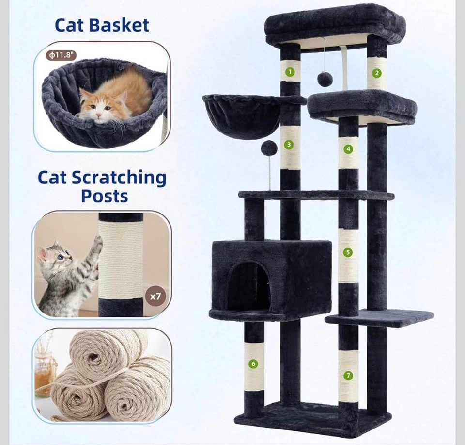 Gitelsnour 55.1” Cat Tree Tower with Scratching Posts – Smoky Gr - photo 5