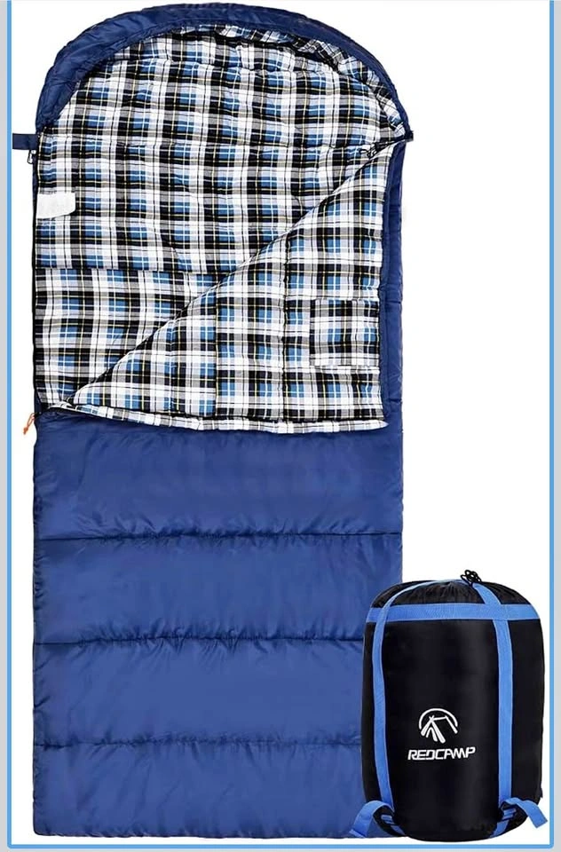 REDCAMP Hooded Flannel Sleeping Bag – Navy Blue, 230 × 90 cm