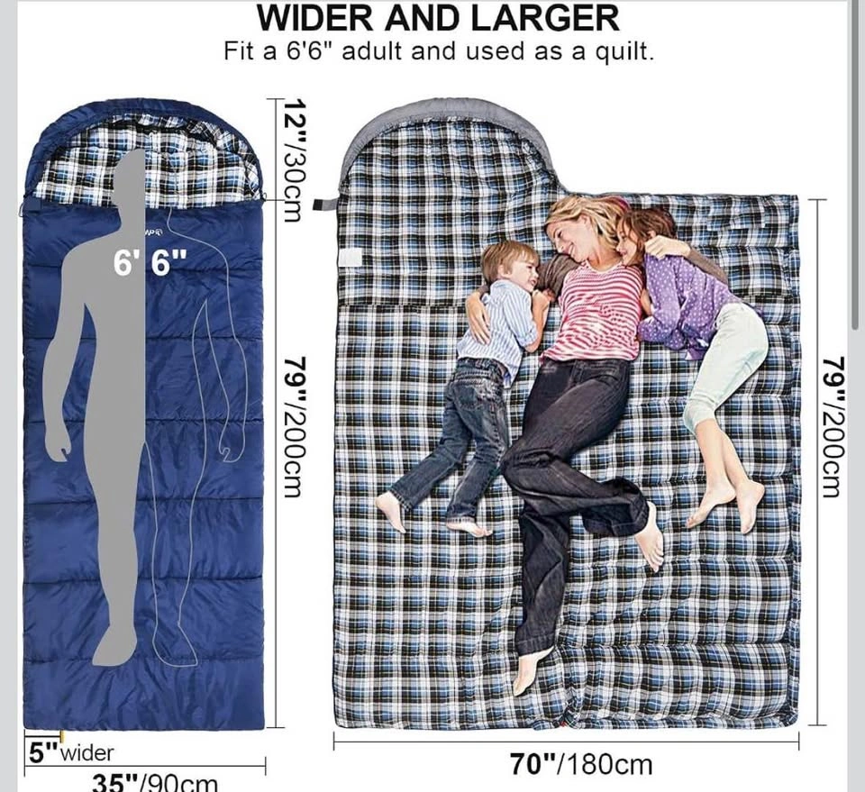 REDCAMP Hooded Flannel Sleeping Bag – Navy Blue, 230 × 90 cm - photo 2