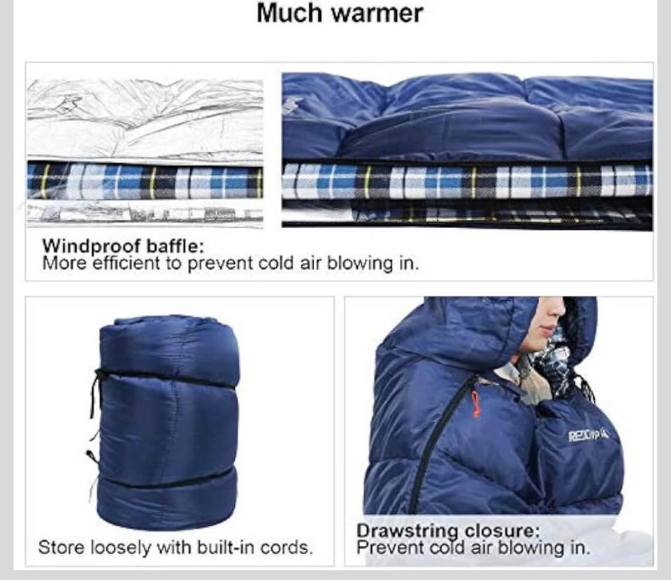 REDCAMP Hooded Flannel Sleeping Bag – Navy Blue, 230 × 90 cm - photo 4