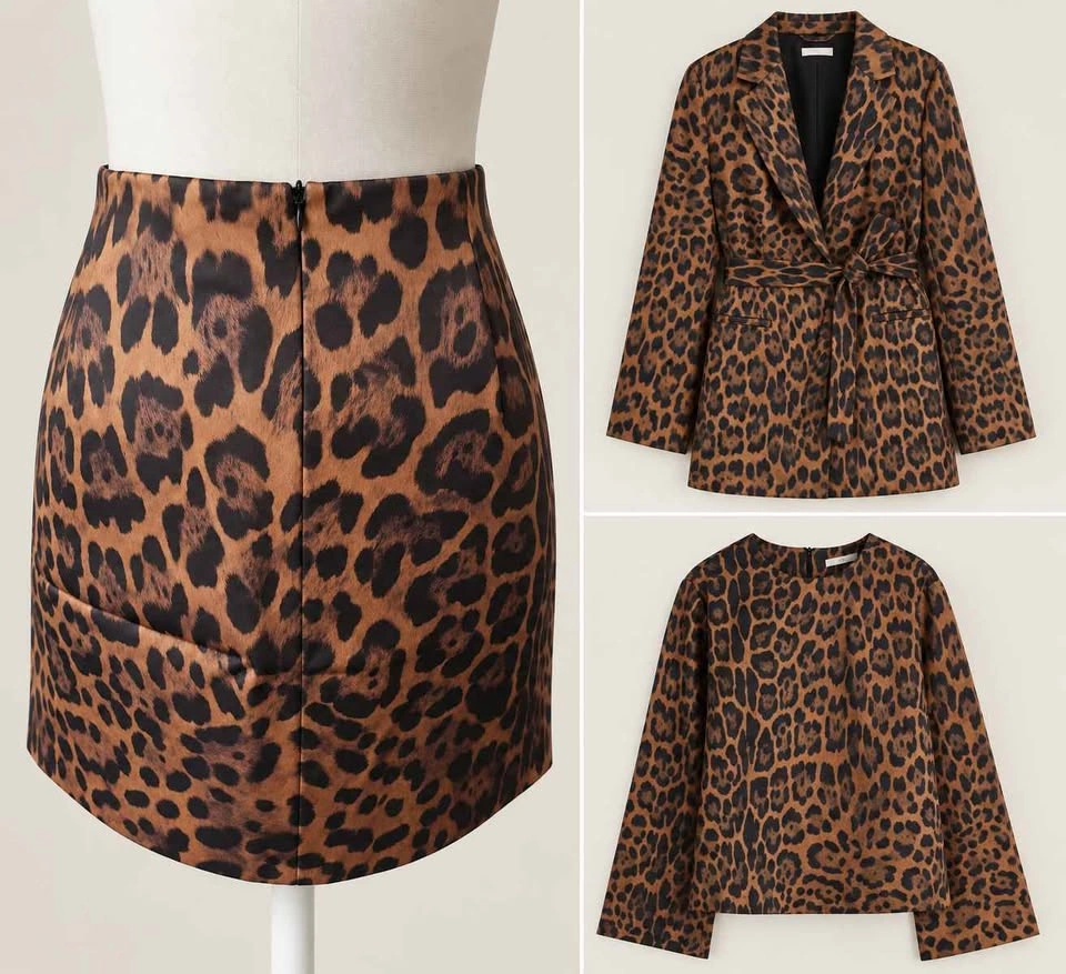 H&M Leopard Print 3-Piece Set: Blazer + Top + Skirt | Like New