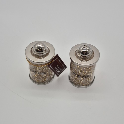 Judaica Silver Gold Clear Round Salt & Pepper Shakers Set - photo 2