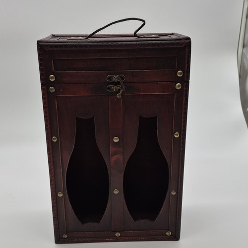 Wooden Wine Box Carrier with Handle & Latch, Dark Brown - photo 2