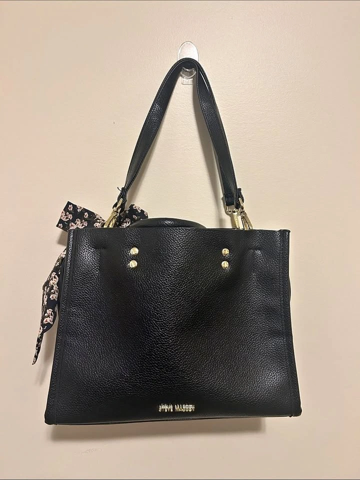 Steve Madden Black Pebbled Leather Tote Bag Satchel - photo 2