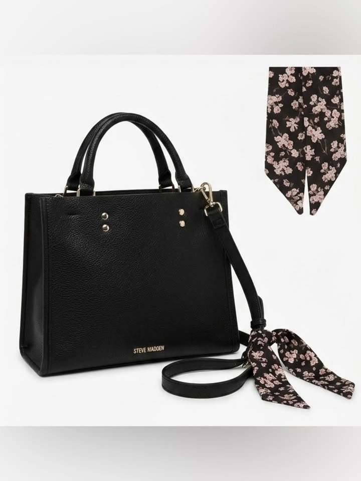 Steve Madden Black Pebbled Leather Tote Bag Satchel