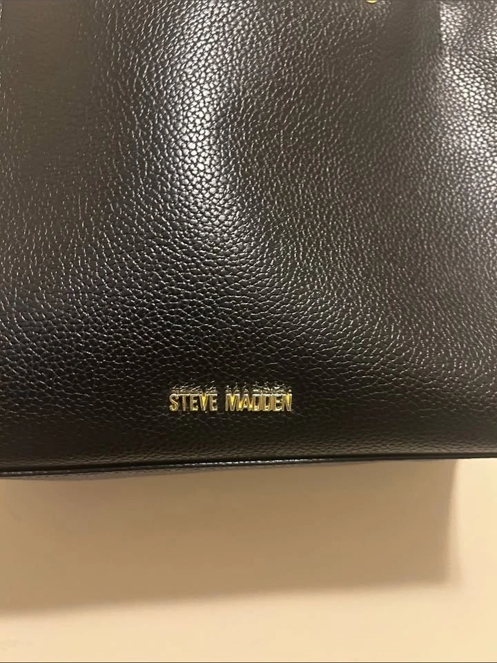 Steve Madden Black Pebbled Leather Tote Bag Satchel - photo 5
