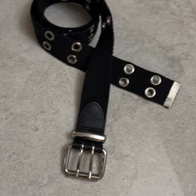 Black Canvas Belt with Eyelets, Double Prong Buckle