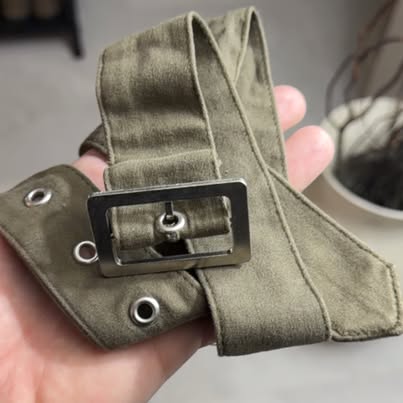 Khaki Suede-Like Belt with Silver Buckle