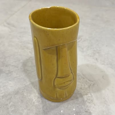 Yellow Moai Statue Ceramic Mug, 4in Tall