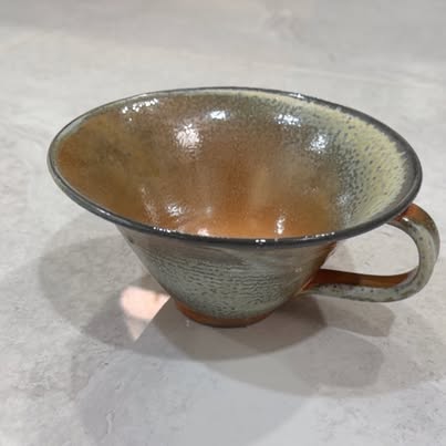 Speckled Brown & Blue Ceramic Cup with Handle, 5in