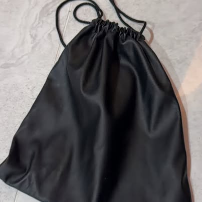 Black Leather Drawstring Bag