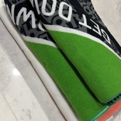 2 Black, Green & White Towels