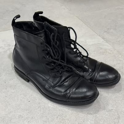Black Lace Up Cap Toe Boots