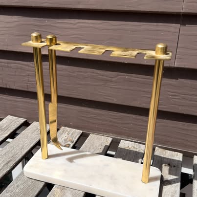 Brass Fireplace Tool Set with Marble Base