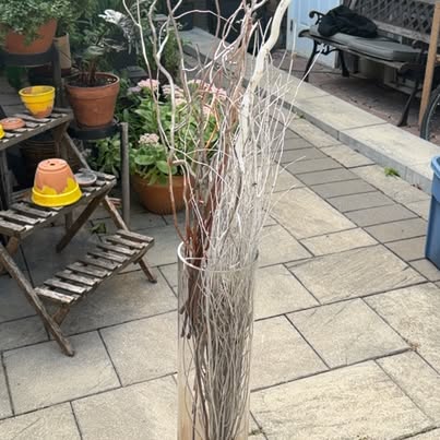 Tall Glass Vase with Decorative Branches