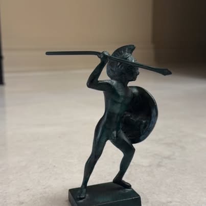 Bronze Warrior Figurine with Spear & Shield, 6in