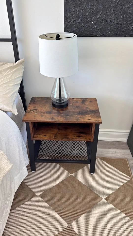 Rustic Industrial Nightstand with Mesh Shelf