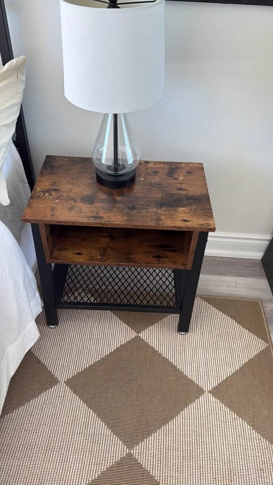 Rustic Industrial Nightstand with Mesh Shelf - photo 2