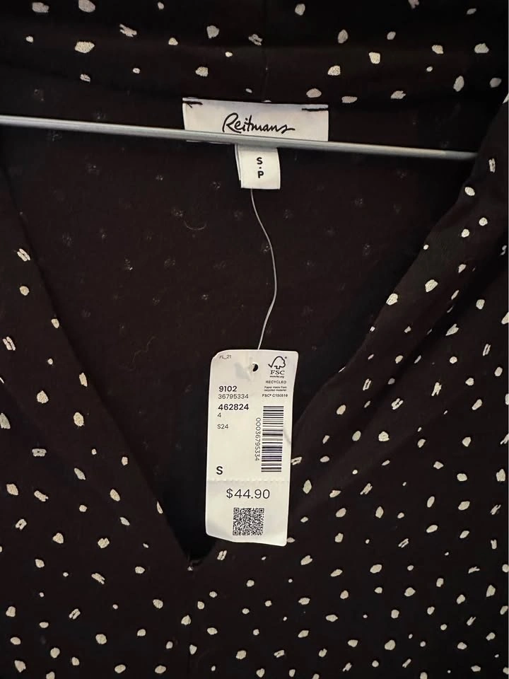 REITMANS new black and white polka dot work blouse size SMALL - photo 2