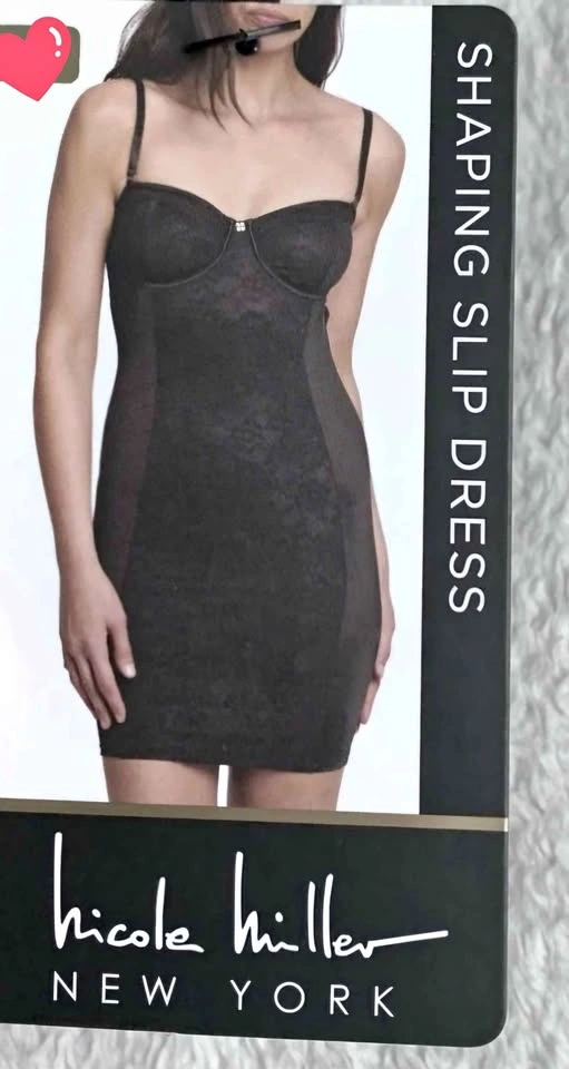 Nicole Miller New York Black Shaping Slip Dress Bustier Lace, Sm