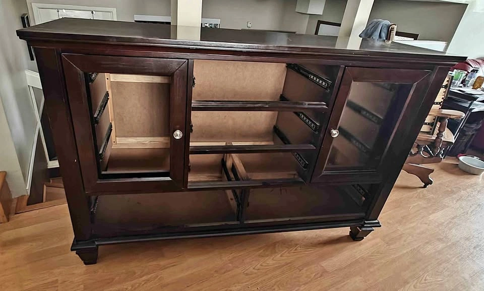 Dark solid wood dresser with mirror