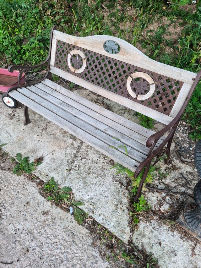 Park bench wood seat rose inlay patio & garden