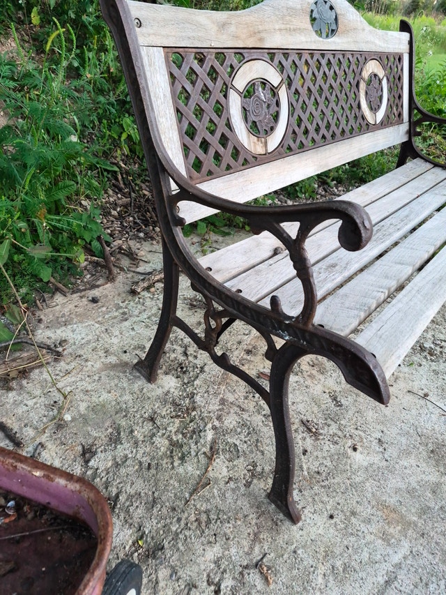 Park bench wood seat rose inlay patio & garden - photo 3