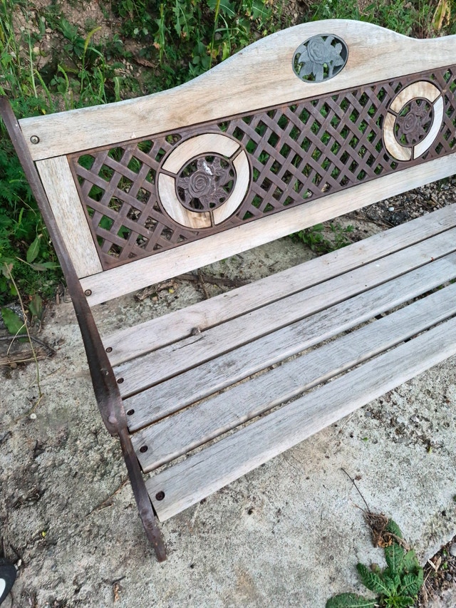 Park bench wood seat rose inlay patio & garden - photo 4
