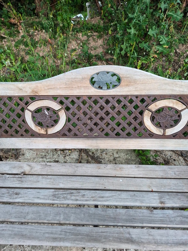Park bench wood seat rose inlay patio & garden - photo 5