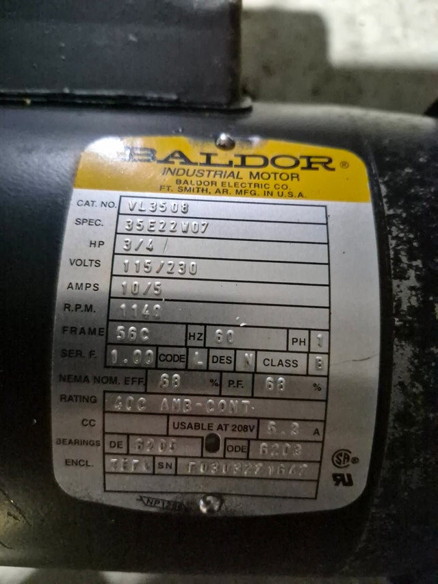 Baldor electric Motor 3/4HP 5/8 inch 1100 RPM 115V 230V