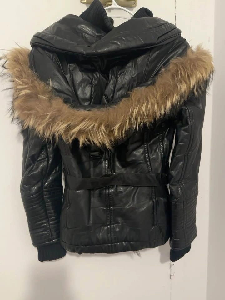 Rudsak Black Leather Down Parka with Fur Trim - photo 2