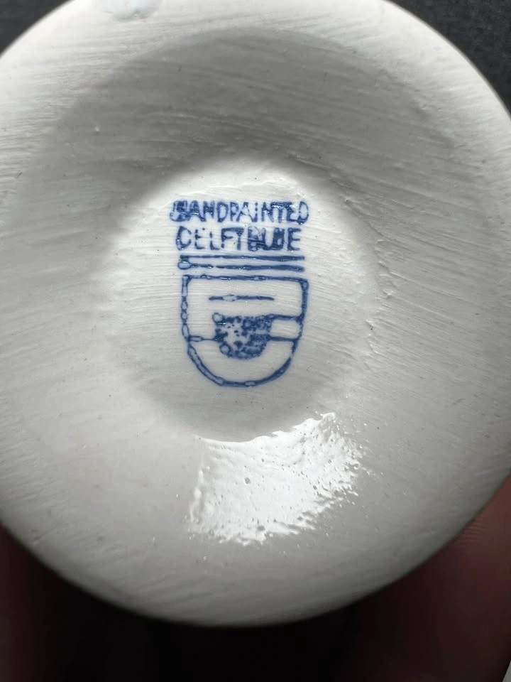Vintage Hand-Painted Delft Blue Egg Cup | Dutch Windmill & Flora - photo 2