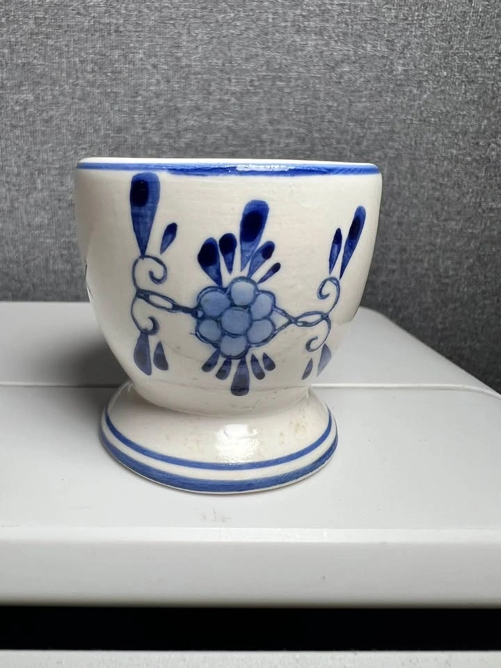 Vintage Hand-Painted Delft Blue Egg Cup | Dutch Windmill & Flora - photo 3