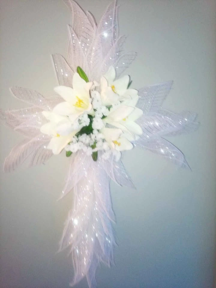 Easter Cross Wreath with Easter Lilies and white flowers - photo 3