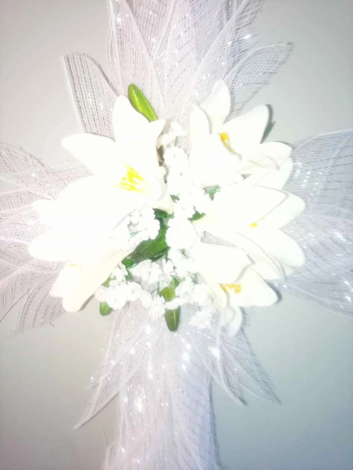 Easter Cross Wreath with Easter Lilies and white flowers - photo 4