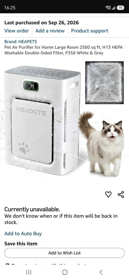 P358 Pet Air Purifier – H13 HEPA – Large Room 2500 sq ft